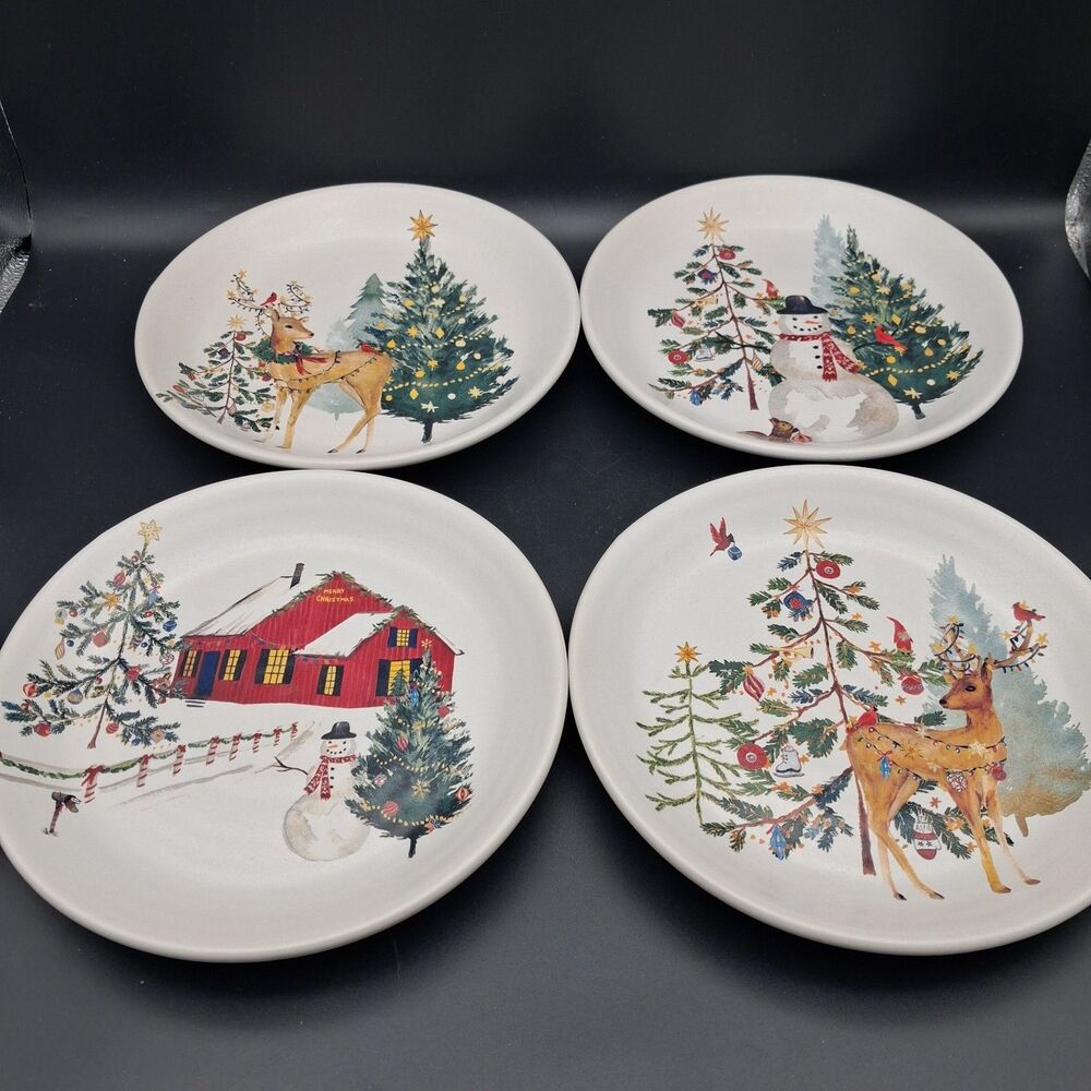 Pottery Barn Christmas in the Country Stoneware Salad Plate Set of 4